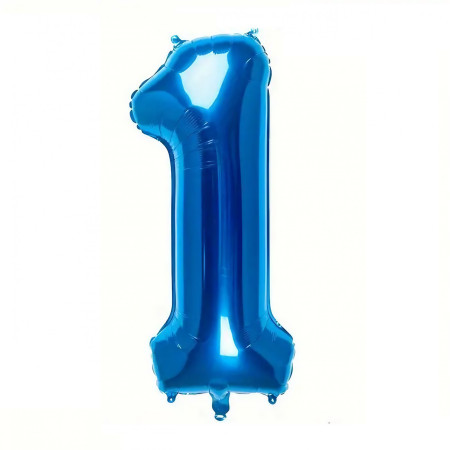 Balon din Folie Flippy, Cifra 1, 81 cm, Pentru Aer sau Heliu, Bulk, Albastru