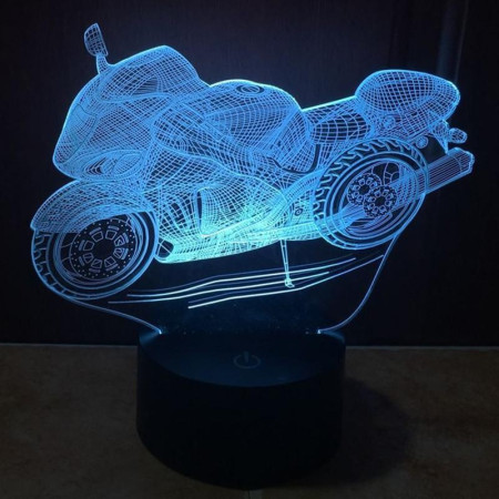 Lampa de Veghe cu Telecomanda si Baterii/USB 3D Model Motocicleta Multicolor