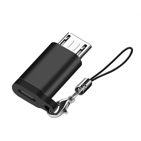 Adaptor Type C (mama) to micro USB (tata) cu Agatatoare Breloc inclusa, 2.5 cm lungime, Negru