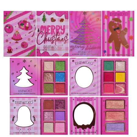 Set 4 Palete de Machiaj, KEVIN & COCO, Christmas Jingle, 21 culori, 27.3 x 20.8 x 2.4 cm