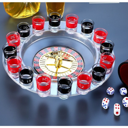 Joc de Baut Ruleta Flippy, cu 16 Pahare de Shot din Sticla , 30 x 30 x 5.5 cm, model 2, Rosu/Negru