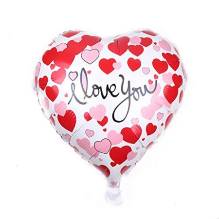 Balon din Folie Metalizata, Flippy, Figurina Inimioara, Model I LOVE YOU, Tematica Iubire, 45 cm, Ambalaj Individual, Pai Inclus, Umflare cu Aer sau Heliu, Rosu