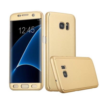 Husa Samsung Galaxy J5 2016 Full Cover 360 Auriu + Folie de protectie