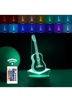 Lampa LED decorativa, Flippy, 3D, Chitara, din material acril si lumina multicolora, alb