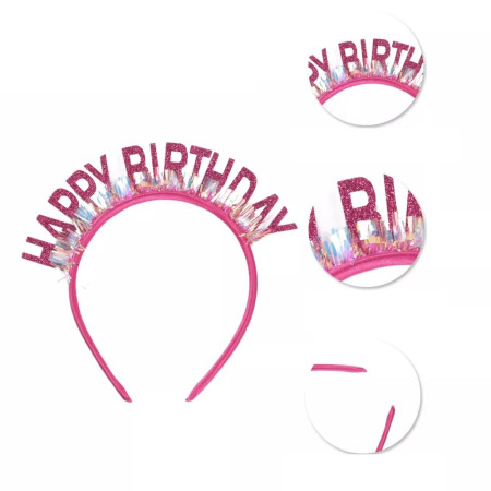 Coronita Decorativa pentru Petreceri, Flippy, Tema Aniversare, Model Happy Birthday, Marime Universala, Roz