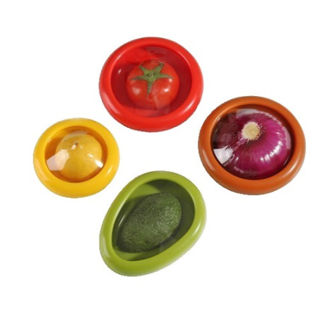 Set 4 Recipiente pentru Pastrarea Proaspata a Legumelor, Flippy, Cutii Portabile Sigilate Anti-oxidare, 4 Forme Diferite pentru Legume sau Fructe, Culori diferite