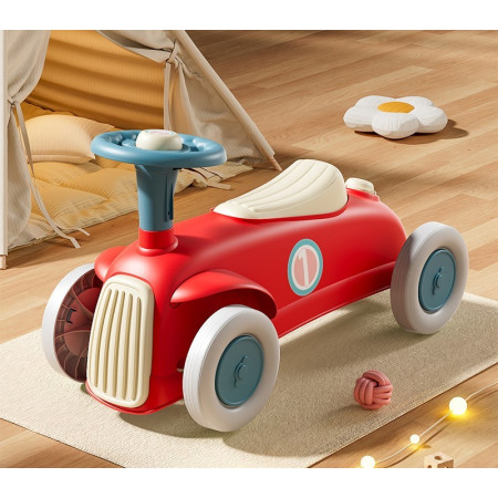 Masinuta Ride-On Flippy, cu Sistem Anti-Rasturnare, Claxon pe Volan, 1-6 Ani, 60 x 28 x 34 cm, Rosu-Crem