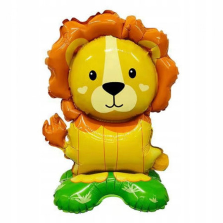 Balon din Folie Metalizata, Flippy, Mini Figurine Animalute, Model Leu, Tematica Aniversare, 39x58 cm, Ambalaj Individual, Pai Inclus, Umflare cu Aer sau Heliu, Multicolor