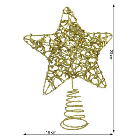 Varf decorativ de brad, Auriu, in forma de Stea, design cu paiete, din Plastic/Metal, 18 cm x 23 cm, Interior/Exterior, Flippy