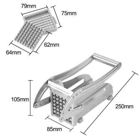 Feliator manual Flippy, pentru cartofi pai si legume, din inox, cu 2 dimensiuni de feliere, 25.5 x 11.7 cm, argintiu