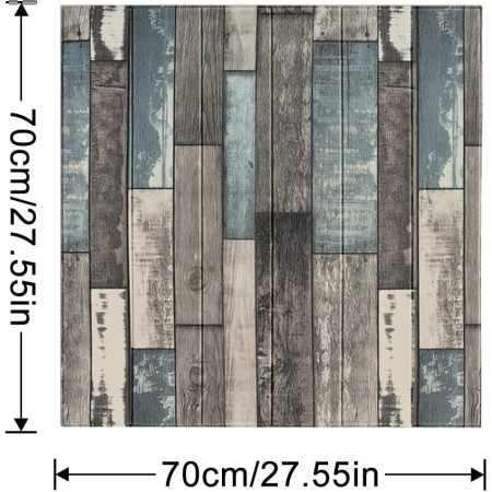 Set 10 Placi Tapet 3D, Flippy, 70 x 70 cm, Grosime 3 mm, din Rasina, Tip Placi de Lemn, Suprafata Acoperita 4.9 mp, Gri/Albastru