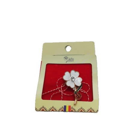 Martisor Brosa V12 Trifoi Alb cu Gargarita 5.5cm x 7cm