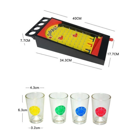 Joc de societate Pinball cu pahare pentru shoturi Flippy, 40 x 17,7 cm, galben