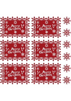 Set 12 Servete pentru Masa si Suporturi de Pahare/Tacamuri, Flippy, Scris Merry Christmas, 6 Servete 25x35 cm, 6 Suporturi de 10x10 cm, Rosu