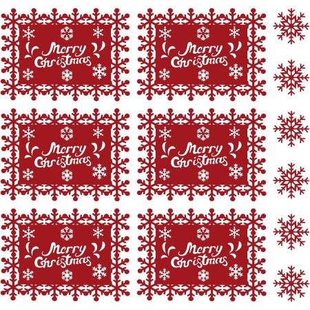 Set 12 Servete pentru Masa si Suporturi de Pahare/Tacamuri, Flippy, Scris Merry Christmas, 6 Servete 25x35 cm, 6 Suporturi de 10x10 cm, Rosu