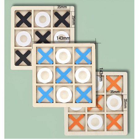 Jucarie Montessori Tic Tac Toe, Flippy, Educativa, Interactiva, din lemn, X si O, 9 Piese, 14.3x14.3 cm, Portocaliu Alb