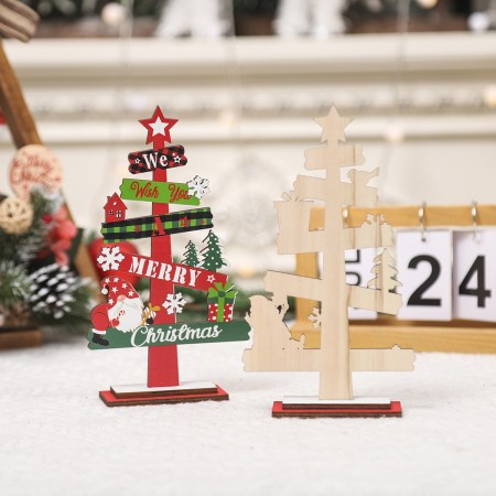 Decoratiune de Craciun din Lemn, Flippy, pentru Masa, Scris We Wish You A Merry Christmas, Model Bradut, 21.5x12.2x4 cm, Multicolor