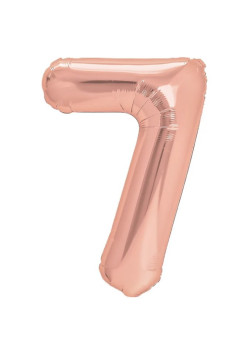 Balon din Folie Metalizata Flippy, Figurina Cifra, Tema Aniversare 40 cm, Ambalaj Individual, Pai inclus, Umflare cu Aer sau Heliu, Rose Gold, Cifra 7