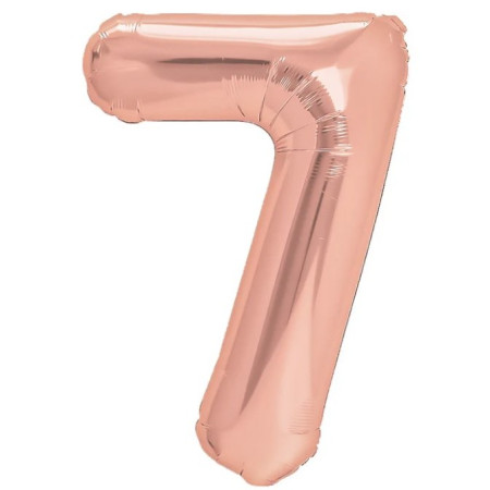 Balon din Folie Metalizata Flippy, Figurina Cifra, Tema Aniversare 40 cm, Ambalaj Individual, Pai inclus, Umflare cu Aer sau Heliu, Rose Gold, Cifra 7