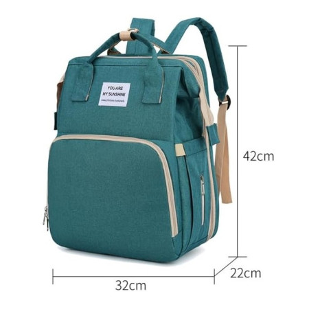 Rucsac Multifunctional pentru Mamici, Flippy, cu Patut Pliabil si Baza de Schimbat, Rezistent la Apa, Capacitate Mare, Usor, Compartimente Multiple, Buzunar Termic pentru Lapte, 42 x 32 x 22 cm, Verde