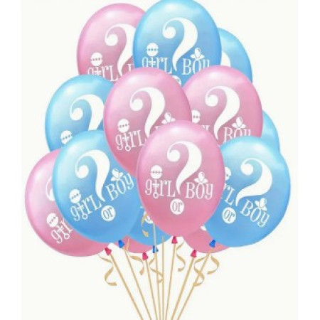 Set 10 Baloane din Latex, Flippy, Model Party Gender Reveal, 30 cm, Roz Albastru, 2.8 g