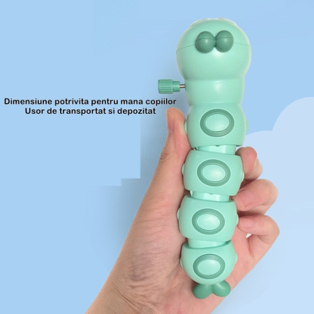 Jucarie mecanica pentru copii Flippy, omida haioasa, cu cheita, distractiva, se taraste, se misca, 15 x 4 cm, verde