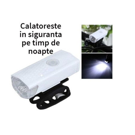 Far cu LED proiector pentru bicicleta\trotineta, Flippy, reincarcabil, cablu USB inclus, 3 moduri de lumina, IPX4, Alb, 6.5x2.9x2.3 cm