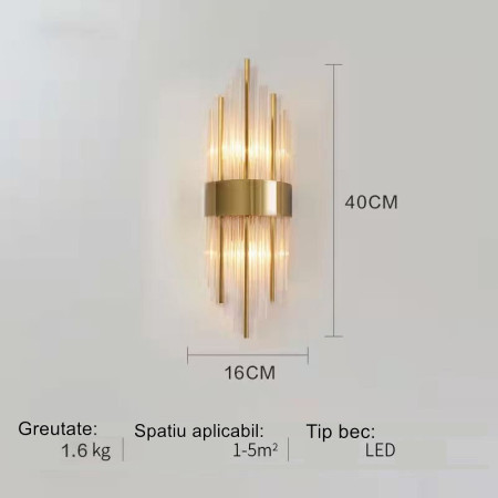 Aplica de Perete, Flippy, pentru Interior, din Otel Inoxidabil si Sticla, 40 x 16 cm, LED, Auriu