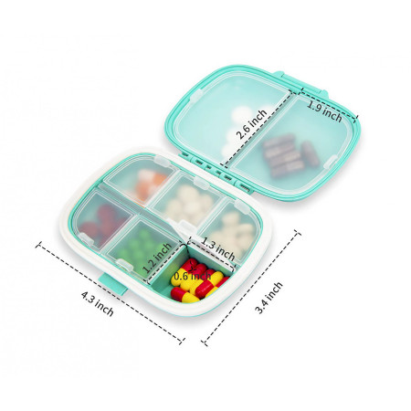 Organizator medicamente, Plastic, 8 compartimente, 0.1 L, Albastru, Flippy, 11 x 7 cm