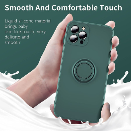 Husa protectie Flippy compatibila cu Apple iPhone 12 Pro Liquid Silicone Ring cu suport rotativ Verde