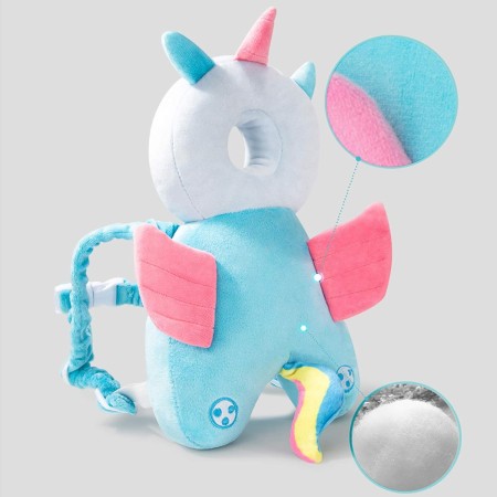 Perna tip Rucsac pentru Protectia Capului, Flippy, Tetiera tip Unicorn, pentru Bebelusi, 33x6x19 cm, 180 g, Albastru