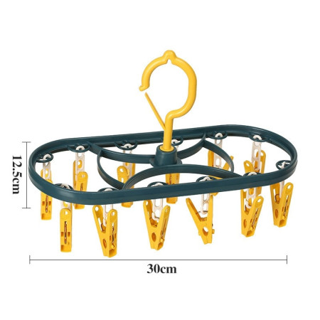Uscator de Rufe Suspendat Flippy, cu 12 Carlige, Rotire 360 Grade, Protectie Vant, Mateiral Plastic, Usor de Depozitat, Multifunctional, 30 x 12.5 cm, Albastru/Galben