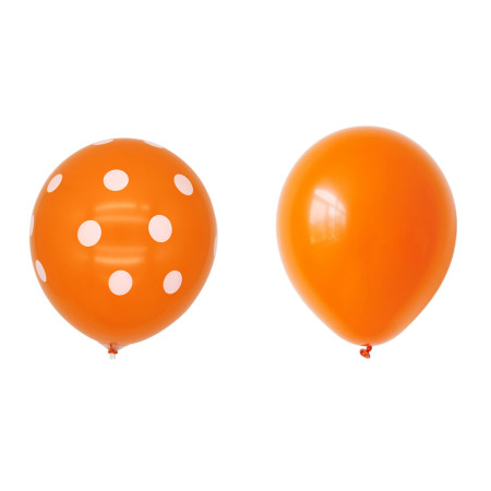 Set 10 Baloane din Latex, Flippy, Model Party cu Buline si Simple, 30 cm, Portocaliu, 2.8 g