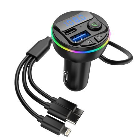 Incarcator Auto cu MP3 Player, Flippy, Port USB Fast Charge QC3.0 si Type C, PD 20W, Bluetooth, 3 Mufe de Incarcare, Negru