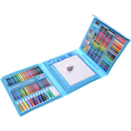 Set 208 Piese, Complet pentru Pictura si Desen, Flippy, Tip Servieta, 3-12 Ani, 40.5 x 5 x 30 cm, Albastru