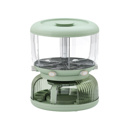 Dozator Etajat de Cereale Flippy, Rotativ 360, 6 Compartimente, Capacitate 10L, Cofraj Special pentru Oua, Vas pentru Scurgerea Cerealelor, 35x27.5 cm, Verde