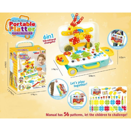 Jucarie educativa pentru copii, Flippy, Set 258 piese, 6 in 1, Valiza cu bormasina, Multicolor