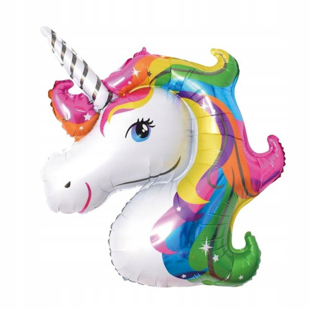 Balon din Folie Metalizata, Flippy, Mini Figurine, Model Unicorn, Tematica Aniversare, 108x88 cm, Ambalaj Individual, Pai Inclus, Umflare cu Aer sau Heliu, Multicolor