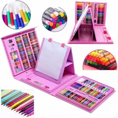 Set 208 Piese, Complet pentru Pictura si Desen, Flippy, Tip Servieta, 3-12 Ani, 40.5 x 5 x 30 cm, Roz