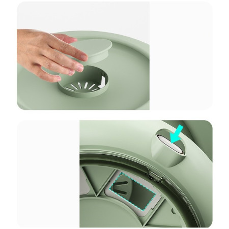 Dozator Etajat de Cereale Flippy, Rotativ 360, 6 Compartimente, Capacitate 10L, Cofraj Special pentru Oua, Vas pentru Scurgerea Cerealelor, 35x27.5 cm, Verde