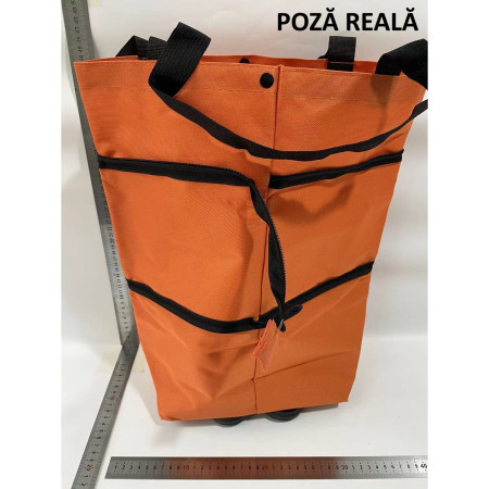 Geanta Pliabila, Flippy, 2 in 1, Carucior cu Roti, pentru Cumparaturi, 19 l, Portocaliu, Plastic, 39 x 46 x 12 cm