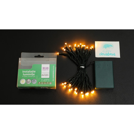 Instalatie de Craciun cu Baterii Tip Liniar, 2 jocuri de lumini, Fir Verde 3 m 30 LED -uri, Alb Cald