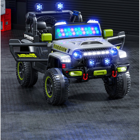 Mașină Electrică pentru Copii, Flippy, Off-Road, Conectare Bluetooth, telecomandă, Tracțiune Integrală, Lumina Intermitenta, Baterie 12V 7Ah, 120x63x68cm, Gri