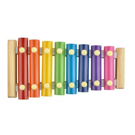 Instrument Muzical Xilofon Flippy, din Lemn, 8 Note Muzicale, 2 Bete de Percutie, 4-6 Ani, Multicolor