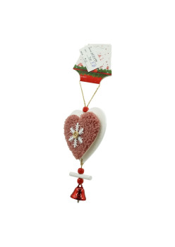 Ornament de brad broderie cu inima, Flippy, roz, lemn, 18 cm