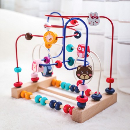 Jucarie din Lemn Montessori, Flippy, Labirint Motricitate cu Abac si Animalute, Rollercoaster pentru Copii, Educativ, Dezvoltarea Abilitatilor Motorii, Numaratoare, 22.5x22.5x15 cm, Multicolor