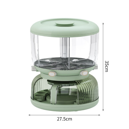 Dozator Etajat de Cereale Flippy, Rotativ 360, 6 Compartimente, Capacitate 10L, Cofraj Special pentru Oua, Vas pentru Scurgerea Cerealelor, 35x27.5 cm, Verde