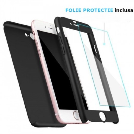 Set Husa si Folie de Protectie, Flippy, Compatibila cu Apple iPhone X, Full Cover 360°, Plastic + Sticla, Negru