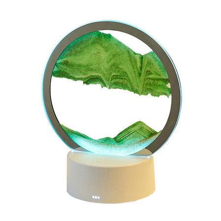 Lampa decorativa tip clepsidra Flippy, imagine 3D dinamica, nisipuri miscatoare, 16 x 18.5 cm, Verde