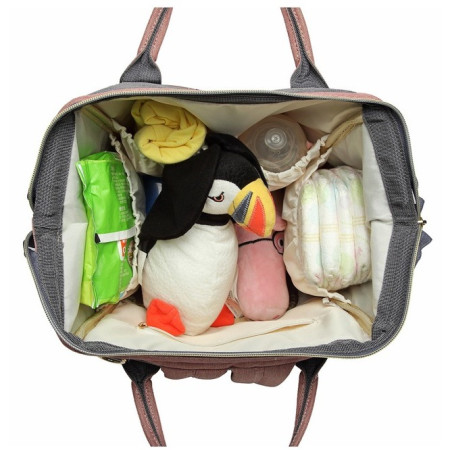 Rucsac Multifunctional pentru Mamici, Flippy, din Panza Oxford, Compartimentare Multipla, Impermeabil, 43 x 18 x 26 cm, Roz/Gri